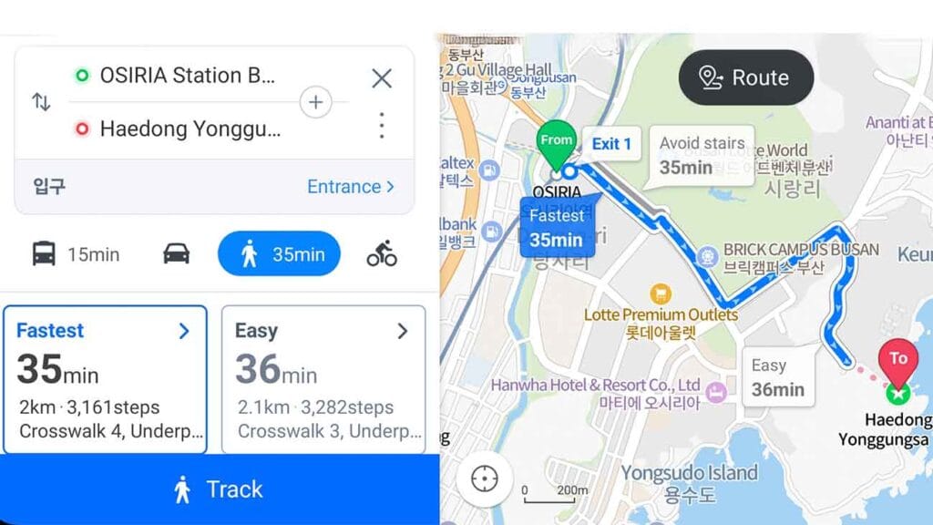 ruta caminando estacion osiria templo yonggunsa